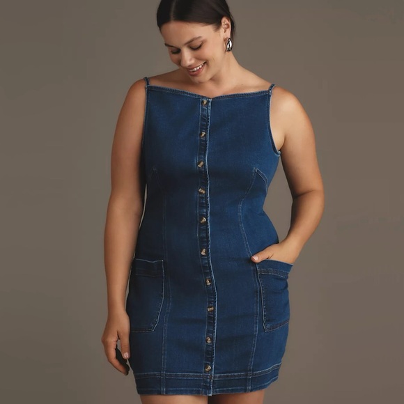 NWT Anthropologie Maeve Button Front Denim Mini Dress Blue Size XL - Picture 7 of 7